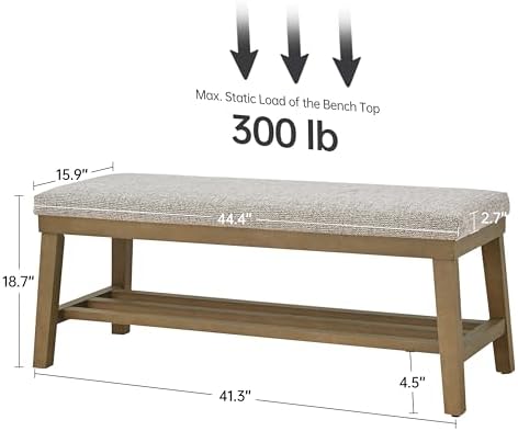 VKNOW Entryway Bench, Storage Shoe Bench with Rubberwood Legs, Brown - Image 2
