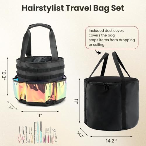 Hairstylist Travel Bag, with Dust Cover, 11L Large Capacity, Heat-Resistant Interior, Iridescent Pockets, 24 Hook-and-loop Slots, Top Drawstring, Makeup & Pet Grooming Supplies Organizer - Image 4