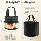 Hairstylist Travel Bag, with Dust Cover, 11L Large Capacity, Heat-Resistant Interior, Iridescent Pockets, 24 Hook-and-loop Slots, Top Drawstring, Makeup & Pet Grooming Supplies Organizer - Image 4