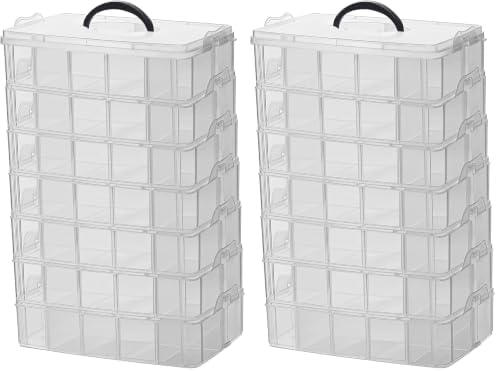 Sooyee 7 Layers Stackable Storage Container, 70 Adjustable Compartments Stackable Storage Container for Kids Toys, Art Crafts, Jewelry, Supplies, Mini Case & Letter Sticker Included,Clear (Pack of 2) by Sooyee