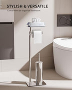 Toilet Paper Holder Stand, Free Standing Toilet Paper Holder with Shelf for Bathroom, Stainless Steel Chrome Toilet Tissue Holder with Brush and Holder Set, Weighted Base - Image 2