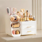 HBlife Makeup Organizer with Brush Holder for Vanity, Large Plastic Bathroom Countertop Organizer Skin Care Storage, Easy to Store Lipsticks, Nail Polishes, Perfumes, Eyeshadow Palettes, All White - Image 2