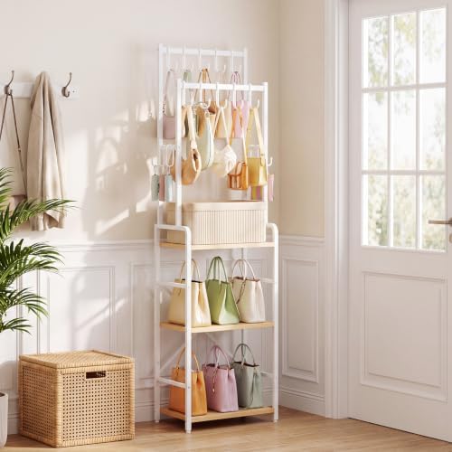 HOOBRO Tall Purse Organizer for Closet, 3-Tier Handbag Rack with 10 J-Hooks & 6 S-Hooks - Image 2