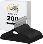 Quality Hangers 200 Pack Slim Plastic Hangers for Clothes - 16.5" Won't Crease Your Clothes, Heavy Duty Non-Velvet Black Hangers, 360° Swivel Chrome Hook Dresses Coats Shirts by QualityHangers