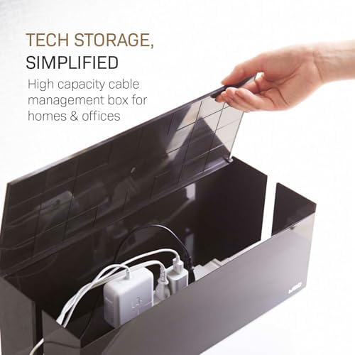 Yamazaki Home Cable Management Box – Cord Organizer Box with Lid, Minimalist Cable Storage for Office, ABS Plastic - Image 2