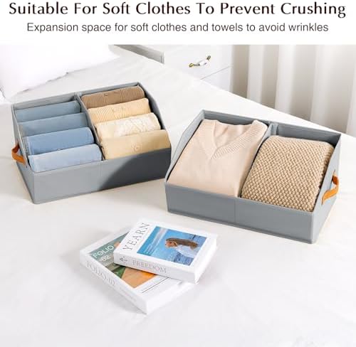 Homsorout Closet Organizers and Storage Bins - 6 Pack Collapsible Divided Trapezoidal Cube Storage Bins Baskets For Organizing Clothes Blankets,Toys, Books, Towels(Light Grey) - Image 5