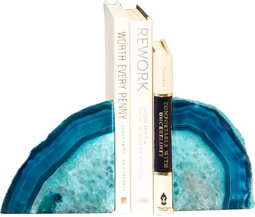Teal Agate Bookends Heavy Duty Geode Stone Book End Holders Decorative by AMOYSTONE%C2%AE