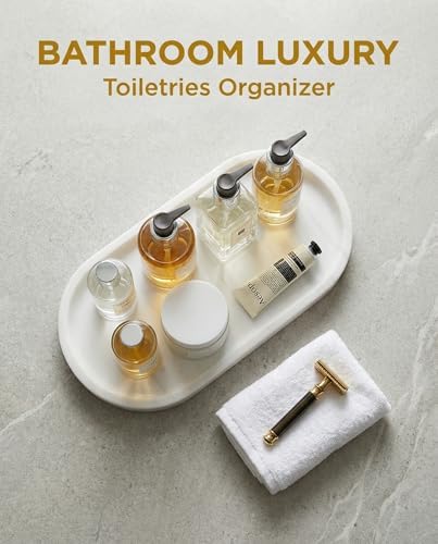 OOBOOB Oval Natural Marble Bathroom Tray for Decor Countertop, Marble Vanity Tray for Candles Perfume, Jewelry, Cosmetics, Elegant Vanity Organizer for Jewelry, Perfume (Star White, 9.84*4.72*0.7) - Image 3