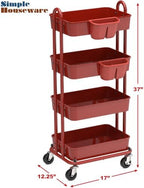 Simple Houseware 4-Tier Rolling Utility Cart with Hanging Bucket, Red - Image 6