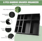 Bamboo Drawer Organizer Set, 8 PCS Black Multi-Use Drawer Storage Boxes, Junk Drawer Organizer Divider Bins for Bathroom, Kitchen, Office Desk, Makeup, Jewelry, Utensils - Image 3