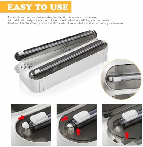 Magnetic Plastic Wrap Dispenser with Cutter - Refillable Tin Foil and Plastic Wrap Organizer for Kitchen, Aluminum Foil Dispenser with Paper Towel Holder Wall Mount - Fits 12" Roll, White - Image 6