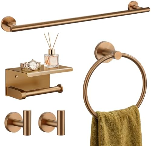 TURS Brushed Rose Gold 5-Piece Bathroom Hardware Set SUS304 Stainless Steel Towel Bar Set Towel Racks for Bathroom Wall Mounted, 23.6-Inch by TURS