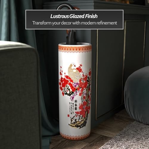 Oriental Furniture 20" Cherry & Flowers Blossom Porcelain Umbrella Stand - Image 5