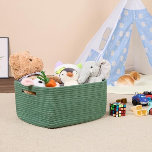 MiniArk Large Storage Baskets for Shelves, 17 x 13 x 7.5” Closet Organizers Bins for Clothes Blanket Towels, Baby Nursery, Toy Baskets Box, Woven Rope Baskets, 3 Packs Green - Image 5