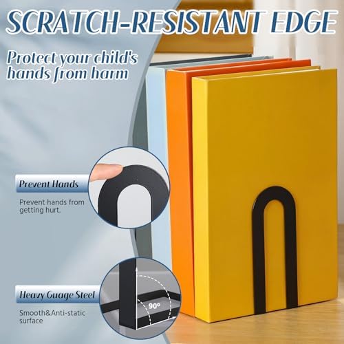 Chunful 12 Pcs Black Metal BookEnds Shelves, 5.5 x 3.75 x 2.25 in - Image 3