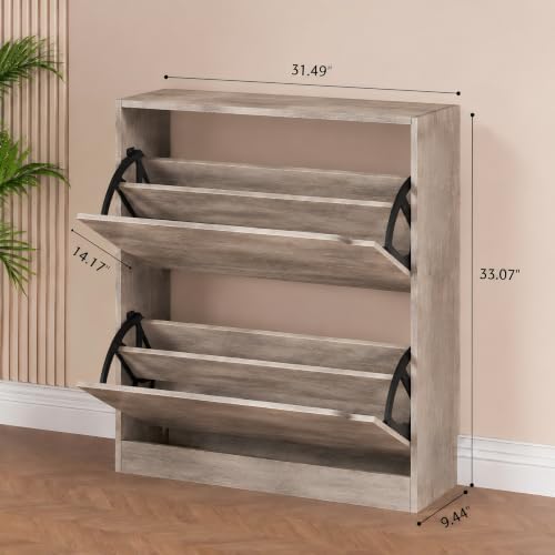 Grey Hidden Shoe Storage Cabinet for Entryway with 2 Flip Drawers - Image 2