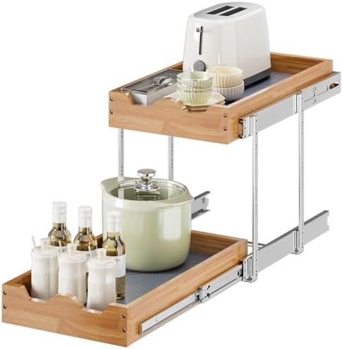 OCG Pull Out Drawers For Cabinets 14"W x 21"D, 2 Tier Heavy-Duty Slide out Wood Drawer Shelf, Pull Out Drawer for Cabinets, Base Cabinet Organization ​for Kitchen, Pantry, Bathroom - Image 5