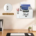Wood Desk Organizer, Mail Organizer Countertop with 2 Pen Holders - Image 5