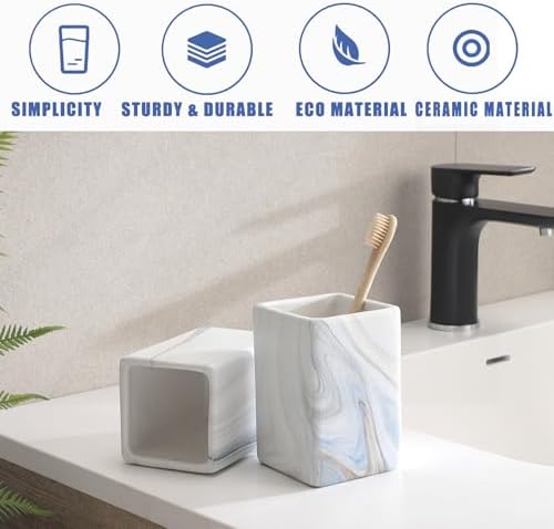 Ceramic Toothbrush Holders - Blue Marble Square Toothbrush Holders for Bathrooms, Toothbrush Cups, Toothpaste Organizer for Bathroom Countertop, Makeup Brush Holder, Pen Holder for Home Storage - Image 4