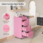 Salon Trolley Cart with Wheels, 3-Drawer Rolling Hair Styling Station, Mobile Beauty Trolley with Hot Tools Holder, Storage for Salon, Barbershop, Spa & Tattoo, Pink - Image 2