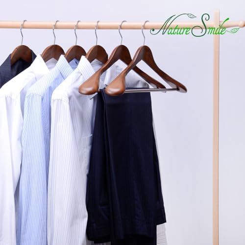 Nature Smile Luxury Wooden Suit Hangers 6 Pack Wood Coat Hangers Jacket Outerwear Shirt Hangers,with Extra-Wide Shoulder, 360 Degree Swivel Hooks & Anti-Slip Bar with Screw(Retro Color) - Image 3
