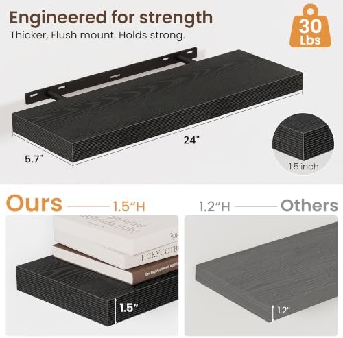 24 Inch Floating Shelves for Wall 2 Pack, Wood Wall Bathroom Shelves - Image 3