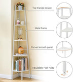Hoctieon Corner Shelf, 5-Tier Corner Bookshelf, Rustic Ladder Shelf, Industrial Display Stand for Living Room, Kitchen, Home Office, Balcony, Small Space, Metal Frame, White - Image 3
