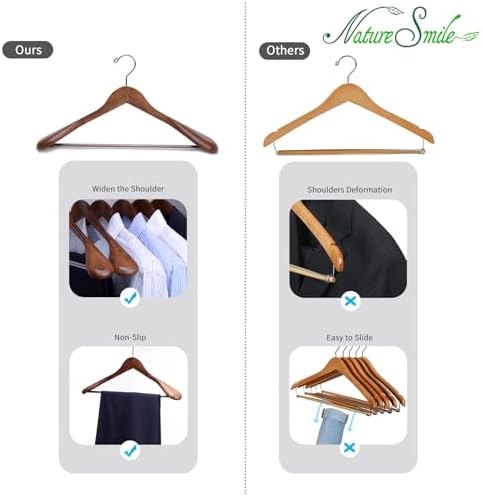 Nature Smile Luxury Wooden Suit Hangers 6 Pack Wood Coat Hangers Jacket Outerwear Shirt Hangers,with Extra-Wide Shoulder, 360 Degree Swivel Hooks & Anti-Slip Bar with Screw(Retro Color) - Image 5