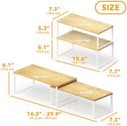 SpaceAid Cabinet Shelf Organizers 2 Pack, Kitchen Counter Rack Shelves Riser, Stackable Expandable Spice Rack, Pantry Cupboard Storage Organization (White and Natural, Long) - Image 2