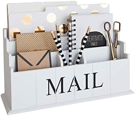 BLU MONACO | White Wooden Mail Organizer for Countertop | Standing File Organizer for Desk with 3 Tier Storage | Mail Sorter Organizer Countertop Rustic Office Kitchen by Blu_Monaco