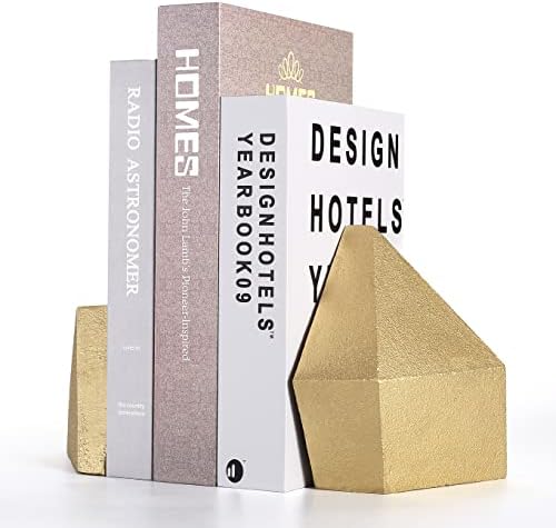 Ambipolar Decorative Gold Cast Iron Bookends, Home Decorative Bookends for Heavy Books, Abstract Bookends for Bookshelves, Office Desk, Living Room Decor - Image 6