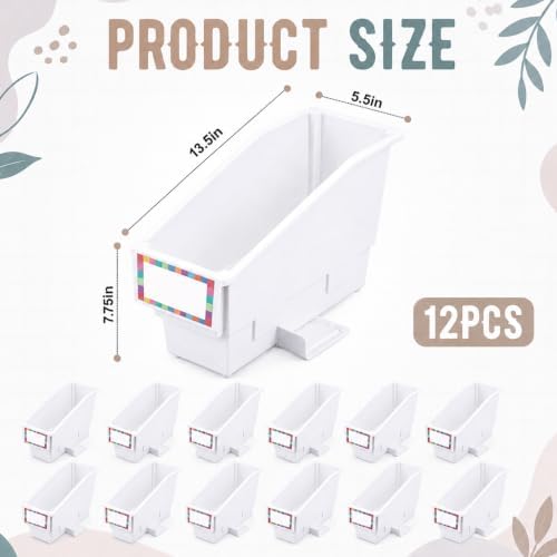 gisgfim 12 Pcs Non-Tip Book Bins with Stabilizer Wings (White) - Image 2