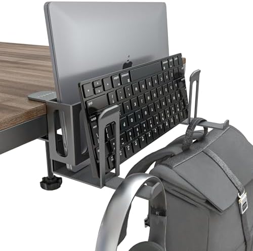 NODOCA 2-Slot Laptop Storage for Desk, Vertical Laptop Stand for Desk, MacBook Vertical Stand, with Headphone Holder, Desk Side Storage for MacBook/Surface/Samsung/HP/Dell[L, Black] by NODOCA