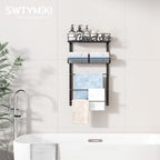 SWTYMIKI Over the Door Towel Racks for Bathroom - 5-Tier Wall Mounted Bathroom Towel Storage Organizer Holder with Metal Shelf, Black - Image 5
