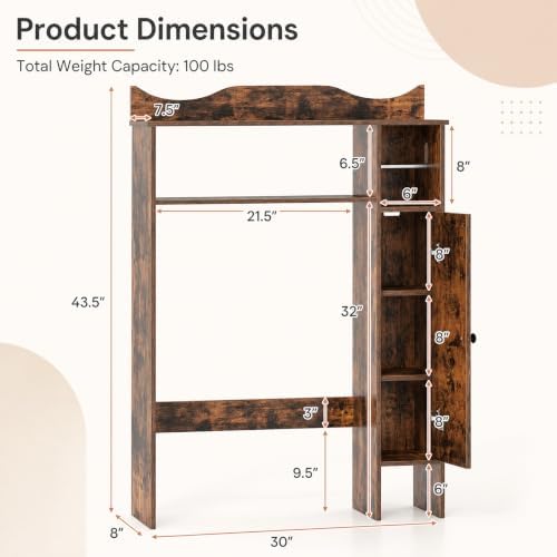 Giantex Over-The-Toilet Storage Cabinet with 1-Door Side Storage Cabinet - Image 3