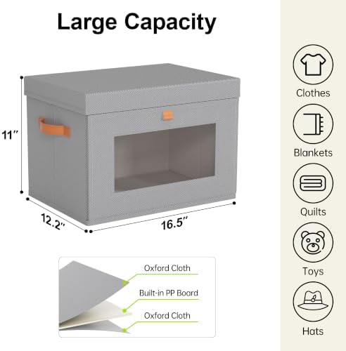 Yecaye 3 Pack Closet Storage Bins with Lid, Clothing Storage Bins, Grey - Image 2