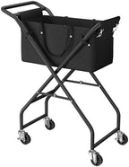 No-Bend Laundry Cart- Rolling Hamper with Locking Wheels & Handle, Foldable Basket Screw-Free Assembly, Durable Metal Frame & Removable Liner Bag for Bedroom & Bathroom (Black) by Unknown