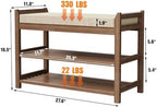 Entryway Shoe Rack Bench with Comfy Cushion, 28" Bamboo Storage Stool, 3-Tier Wooden Shoe Rack for Living Room Bedroom Hallway, Walnut Color - Image 3