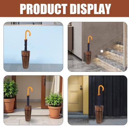 PRETYZOOM Wooden Umbrella Stand Storage Bucket Vintage Entryway Organizer Umbrella Holder Home Hallway Multifunctional Storage Stand 14.96 x 6.69 x 4.72 Inch - Image 3