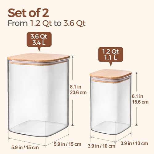 ComSaf Glass Storage Containers with Bamboo Lids 1.2/3.6 Qt 2 Pack - Image 2