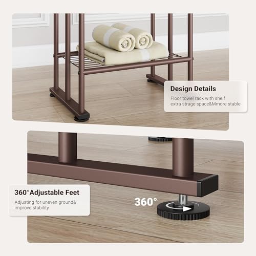 ELYKEN 3 Tier Freestanding Towel Rack with Shelf, 40" H Towel Stand, Bronze - Image 6