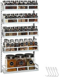 X-cosrack Wall Mount Spice Rack Organizer 5 Tier Height-Adjustable Hanging Spice Shelf Storage for Kitchen Pantry Cabinet Door, Dual-Use Seasoning Holder Rack with Hooks, White by X-cosrack
