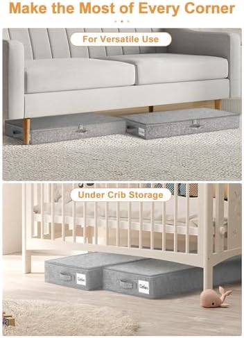 punemi 4.5 in Tall Low Profile Under Bed Storage Containers, 2 Pack, Grey - Image 4