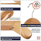 Wooden Suit Hangers 10 Pack - Heavy Duty Wide Shoulder Hangers With Non Slip Pants Holder for Men, Women, Coats, Jackets (Natural) - Image 2