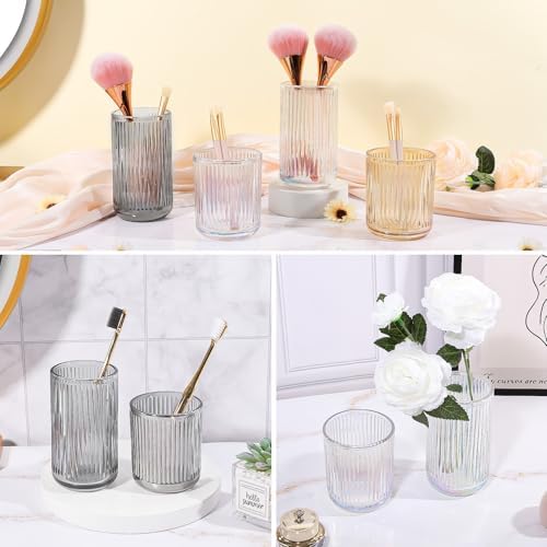 DASITON Makeup Brush Holder Organizer, Crystal Glass Makeup Brushes Storage Holder, Vintage Make Up Brush Cup for Vanity, Pen Pencil Holder for Desk, Toothbrush Holders for Bathroom (Clear SL) - Image 5