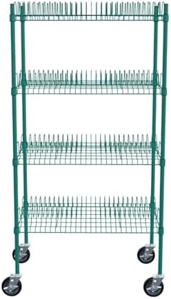 PRO&Family 24" x 36" Mobile Green Epoxy 4-Tier Commercial Drying Rack with Casters – Heavy Duty Wire Shelving for Dish Drying, Kitchen Storage & Food Service Use (1 1/4" Slots) by PRO%26Family