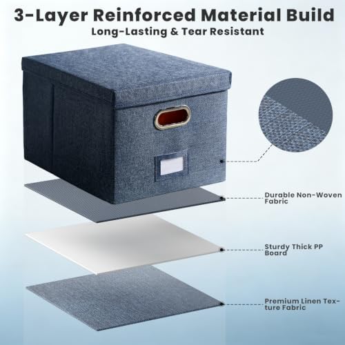 Hanging File Box with Lid & Metal Rails 16.7"x 13.6" x 11.2", Blue - Image 4