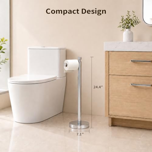 YUMORE Toilet Paper Holder Stand with Weighted Base, Chrome - Image 2
