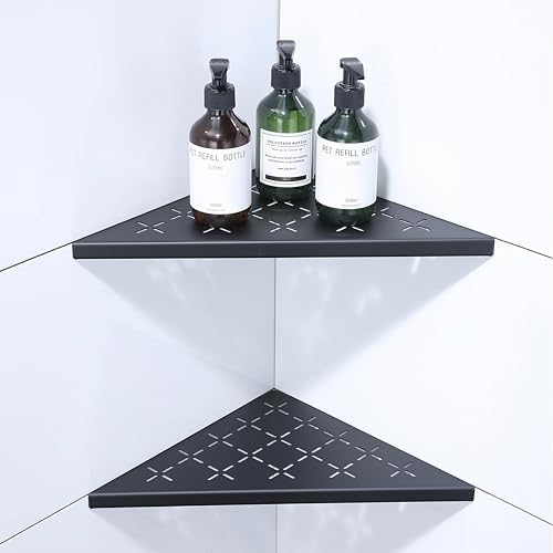 12" Corner Shower Shelf, 2-Pack Shower Shelves SUS304 Stainless Steel Bathroom Shelves for Tile Walls, Recessed Corner Shelf Organizer Rack, Large Size (Matte Black) by XiarnotogiHome