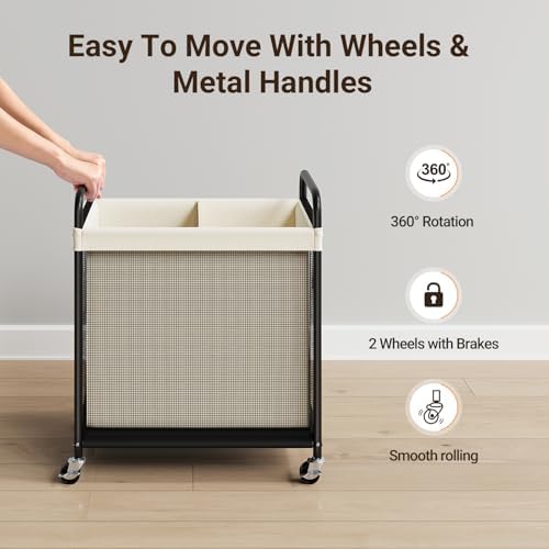 ELYKEN Laundry Hamper 2 Section, 100L Rolling Laundry Sorter with Wheels - Image 5